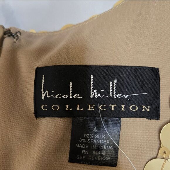 NICOLE MILLER gold sequin sleeveless silk shift party NYE dress 4 - Picture 4 of 12
